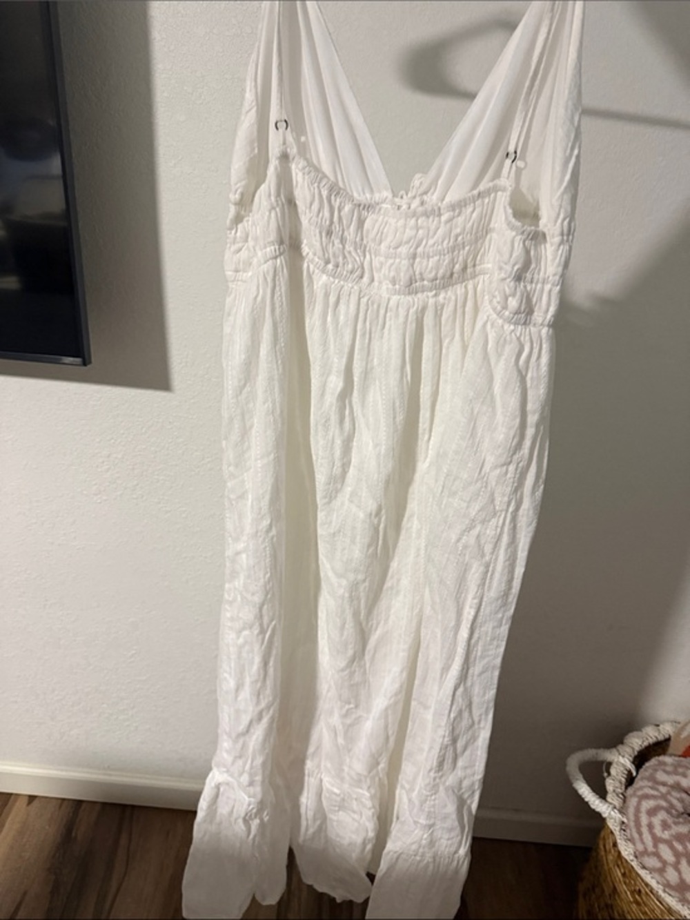 Aeropostale White V-Neck Smocked Maxi Dress